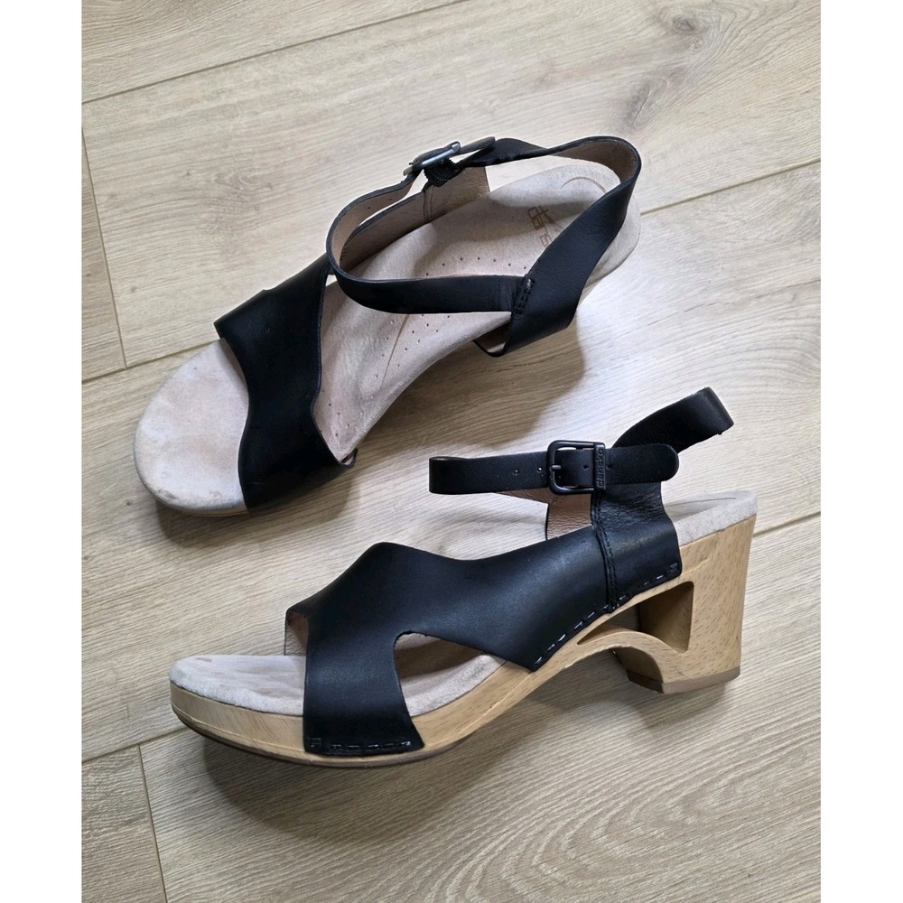 Dansko Tasha Black Leather Slingback Clog Sandals Women's Size 41 US 10.5-11
